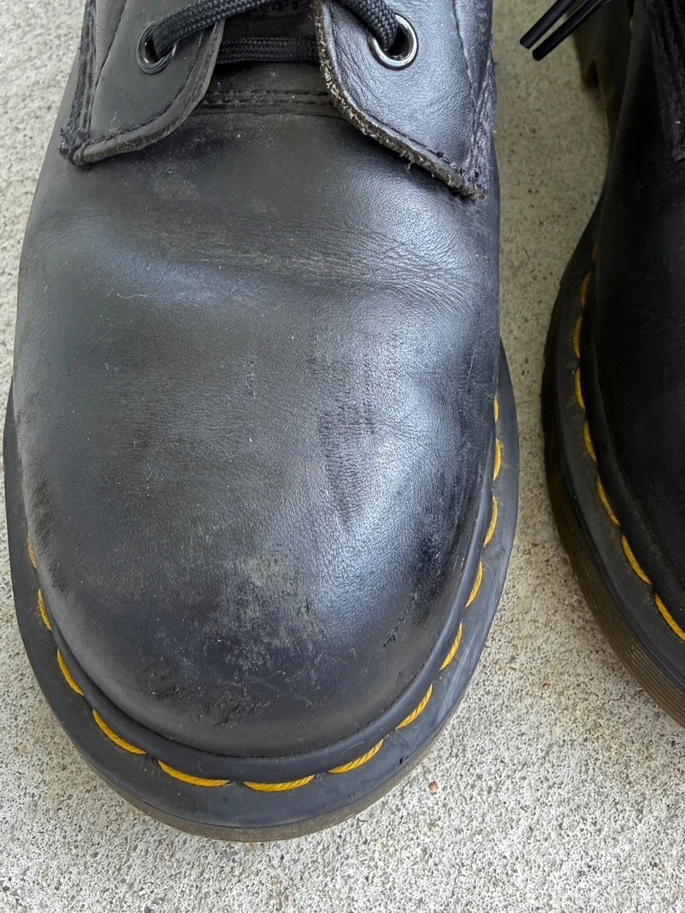 Dr. Martens steel toe slip resistant Black Leather 8-Eye Lace-Up Boots